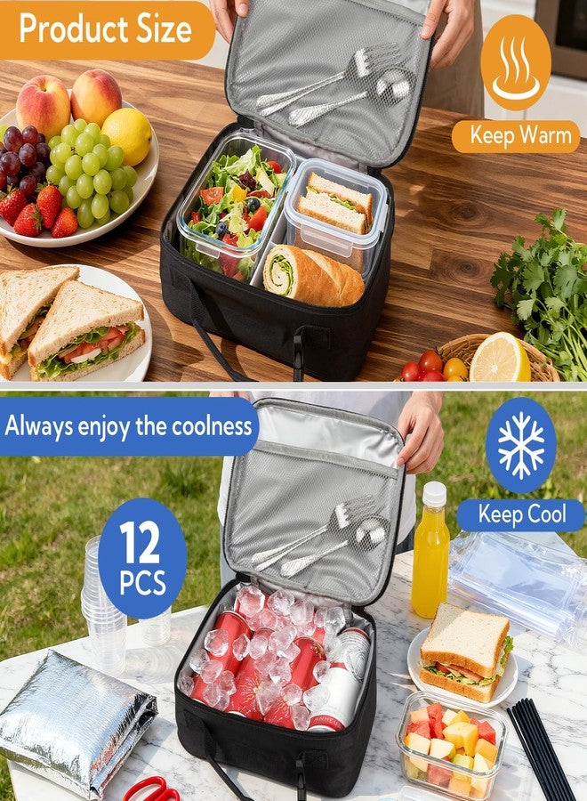 VZZNN 12 Pack Lunch Box, Insulated Lunch Bag Boys & Girls & Men & Women, 900D Oxford Fabric, Soft Lunch Box for Men Reusable Lunchbox for Office,Outdoor (Black) - Image 3